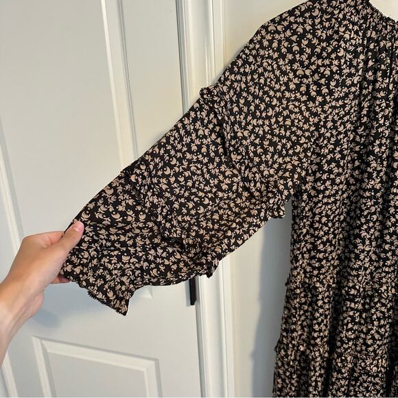 THE GREAT. Black Tan Floral Tiered Long Sleeve Maxi Dress 1 Small - Picture 13 of 16